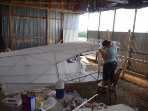 Cementing the right side of the fuselage
